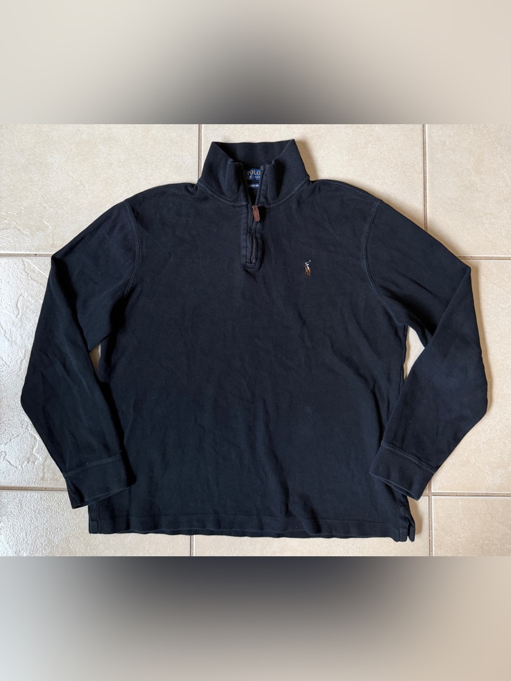Polo Ralph Lauren Sweater Mens M Black 1/4 Zip Estate Rib Knit Pullover